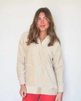 Oversized Collared Corduroy Pullover- Natural